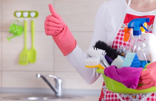 Carpet cleaning machine in use on a residential floor